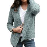 Winnereco Long Sleeve Women Fleece Coat Cardigan Sweater Winter Jacket (Blue S)