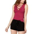 GUESS Womens Purple Lace Up Sleeveless V Neck Top Size: M