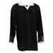 Dennis Basso Women's Top Sz L Caviar Crepe Long Sleeve Lace Trim Black A310216