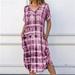 New Women's V Neck Stripe Dress Sexy Pocket Tie Dye Print Dress