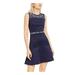 MICHAEL KORS Womens Navy Embellished Solid Sleeveless Crew Neck Above The Knee Fit + Flare Party Dress Size XL