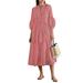 ZANZEA Women Spring/Autumn 3/4 Sleeve Striped Party Long Dress Casual Ruffled Dresses