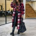 Women Fashion Outwear Plaid Print Long Sleeve Lapel Long Jacket Trench Coat