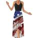 Womens Summer Dress Sleeveless Halter Neck Long Maxi Dress Slim Summer Party Back Cross 4th of July Independence Day Sundress Racerback