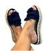 Ikevan Women Bowknot Beach Summer Slippers Platform Slope Heels Plus Size Shoes