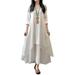 Women Boho Dress Casual Irregular Maxi Dresses Layer Vintage Loose Long Sleeve Linen Dress with Pockets