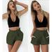 Women's Beach Mid Waist Solid Color Fashion Sashes Cotton Shorts Casual Loose Shorts Waist -Paper-Bag Drawstring Ruffled Tie Front Shorts