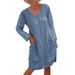 UKAP Women Solid Color Cotton Linen Dress Long Sleeve Casual Baggy Dress Oversize V Neck Midi Dresses Party Beach Holiday Sundress