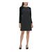 TOMMY HILFIGER Womens Black Zippered Long Sleeve Jewel Neck Short A-Line Dress Size 10P