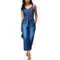 Women Denim Jumpsuit Romper Sleeveless High Waist Casual Jeans Playsuit Overalls Pants with Pockets