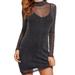 Binpure Women Low Chest Sling Dress Sequin Mock Neck Slim Sheer Cover