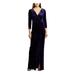 RALPH LAUREN Womens Purple 3/4 Sleeve V Neck Full-Length Sheath Evening Dress Size 6