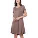 Niuer Women Solid Color Short Dress Summer Holiday Short Sleeve U Neck T Shirt Dress Pockets Pleated Dresses Coffee XL(US 16-18)