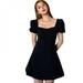 Women's Dress Korean Square Collar Floral Bubble Sleeve Dresses Waist Slimming High Waist a-Line Vestidos