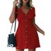 Sexy Dance Women Summer Holiday Beach Dress Bardot Button Through Short Dress Ladies Solid Color Party Smock Sundress