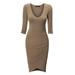 MBJ WDR940 Womens Deep V Neck 3/4 Sleeve Tulip Bodycon Dress XXXL TAUPE