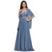 Ever-Pretty Womens Elegant Chiffon Off-Shoulder Backless Long Evening Party Dress with Shawl 00264 Dusty Navy US4