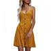 Women's Casual Beach Summer Dresses Solid Cotton Flattering A-Line Spaghetti Strap Button Down Short Sundress