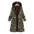 AngelBee Fleece Women Hooded Coat Flowers Print Zipper Jacket Cardigan (Green L)