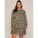 Women's Plus Size Ruffle Hem Leopard Smock Dress