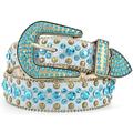 JASGOOD Western Rhinestone Studded Shiny Adult Blue Unisex Cowboy Cowgirl Belt