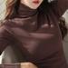 Manfiter Women's Long Sleeve Turtleneck Slim Classic Casual Solid Color Long-Sleeve Turtleneck Tops T-Shirt