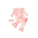 Suefunskry Cute Toddler Baby Girl Tie Dye Clothing Ruffle Colorful Print Knited 2pcs Long Sleeve Top+Fare Pants Set