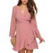 Women's Long Sleeve Polka Dot Mini Dresses Ruffle V-Neck Sundress Holiday Dresses