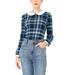 Allegra K Women's Peter Pan Collar Contrast Long Sleeve Plaid Shirt