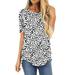 Womena's Round Neck Loose Printed Short Sleeve T-shirt Front Short Back Long Sweater