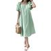 ZANZEA Women Summer Short Sleeve Square Neck A-Line Pleated Dress