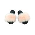 Avamo Faux Fur Slides Fuzzy Fluffy Slippers Flat Soft Sandals Open Toe Casual Shoes