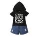 Binwwede Toddler Baby Boys Summer 2Pcs Outfit, Short Sleeve Letter Printing Hooded Top + Elastic Waistband Denim Shorts Set MHX