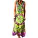 UKAP Womens Summer Maxi Dress Tank Top Casual Sleeveless Long Dresses Ladies Tie Dye Print V Neck Dress Yellow M(US 6-8)