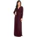 KOH KOH Long Sleeve Modest Fall Winter Evening Flowy Empire Waist Full Floor Length Cocktail Formal V-Neck Tall Maxi Dress Gown Abaya For Women Maroon Wine Red X-Small US 2-4 NT171