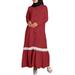 ZANZEA Women Muslim Dress Turn-Down-Collar Full Sleeve Contrast Color Dresses