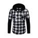 Autumn Winter Men Long Sleeve Hooded Pullover Sweatshirts Drawstring Button Up Blouse Tops Casual Slim Fit Color Block Pocket Hooded T Shirts Jumper