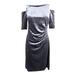 Connected Womens Petite Silver Short-Sleeve Crushed Velvet Cold-Shoulder Sheath Dress