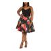 B DARLIN Womens Black Floral Spaghetti Strap V Neck Knee Length Fit + Flare Party Dress Size 24W