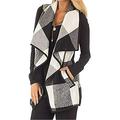 Womens Collar Waistcoat Plaid Jacket Duster Coats Ladies Outwear Loose Cardigan