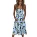 Women's Casual Beach Summer Dresses Floral Print A-Line Spaghetti Strap Button Down Midi Sundress