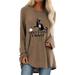 XS-5XL Women Oversized High Low T-Shirts Long Sleeve Tunic Tops Round Neck Casual Tees Shopping Streetwear Cat Letters Printed for Womens Ladies Juniors