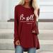 Women's Round Neck Be Stil Letter L Printed Loose Long Sleeves Mid-Length T-shirt