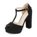 DREAM PAIRS Women's T-Ankle Strap Wedding Dress Sandals Open Toe Chunky Heels Platform Shoes JESSICA-02 BLACK/NUBUCK Size 5.5