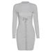 Autumn Long Sleeve Mock Neck Women Bodycon Dress Office Street Casual Cross Bandage Solid Mini Knitted Dress Pullover Sweater Dress