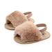 JANDEL Baby Girls Anti-slip Soft Sole Plush Slide First Walker Shoes (Khaki)
