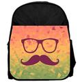 Shades and Mustache on Tricolor Geometric Print 13" x 10" Black Preschool Toddler Children's Backpack