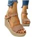 Azrian Fashion Women Open toe Solid Slope Heel High Heels Buckle Shoes Sandals