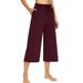 Avamo Women Yoga Bootcut Flare Crop Sweat Pant Leggings Pocket Workout Running Jogging Wide Leg Activewear Capris Elastic Waist