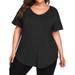 Sexy Dance Plus Size Women's Casual Loose Tops Short Sleeve Solid Color Tee Summer Essential V-neck Shirt